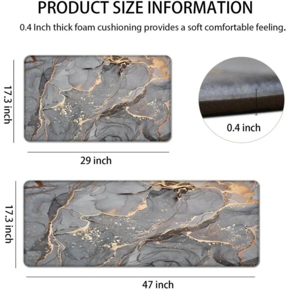New Set of 2 Grey Anti-Fatigue Non-Slip Cushioned Waterproof Memory Foam Rugs